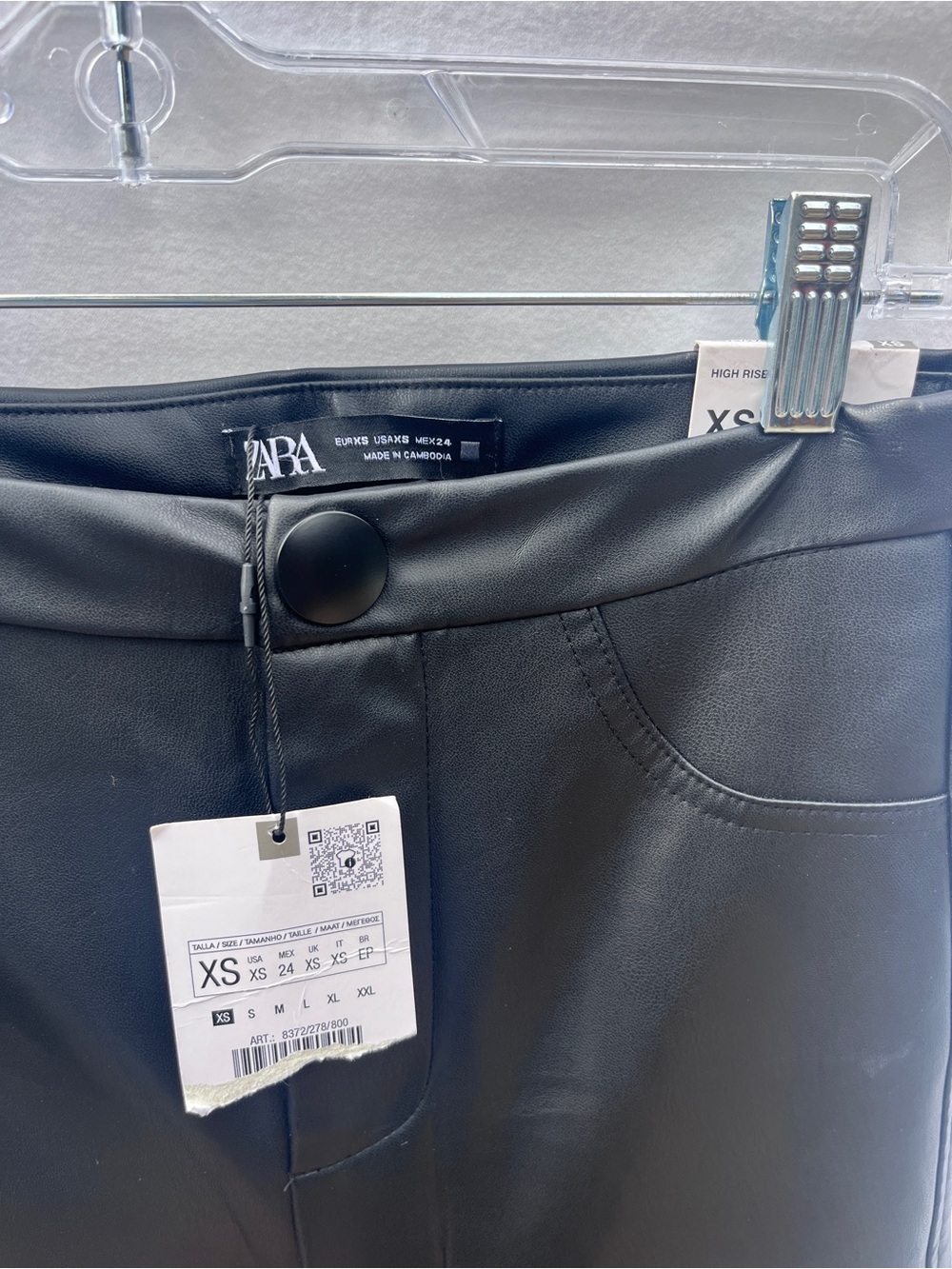 NWT Zara faux leather high rise pants black, size XS
